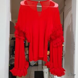 Fashion Nova Red Ruffled Cut Out Blouse